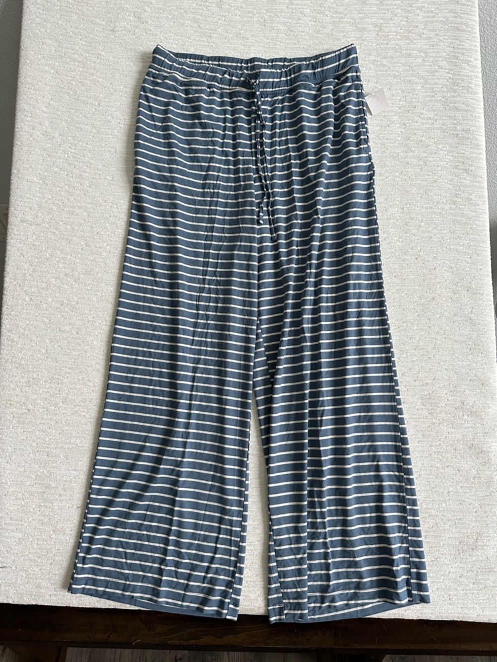 Womens Wide-Leg Stripe 3 Pc Lounge Set- Storm Cloud Blue & White NWT - Picture 6 of 7